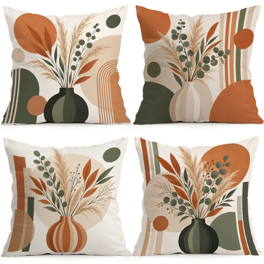 1/4pcs Warm-toned Minimalist Plants Cushions Pillowcase Polyester Cushion Cover Throw Pillow Pillowcover Home Car Sofa Decor