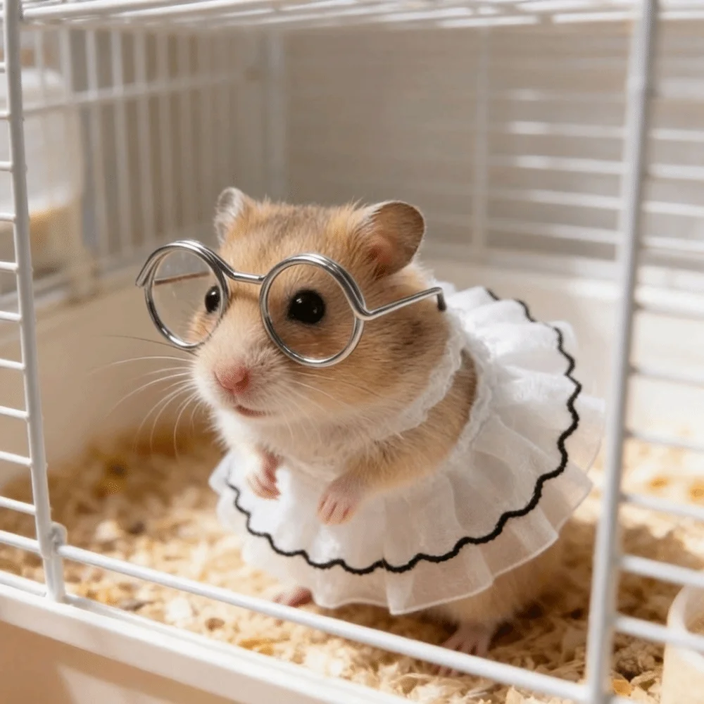 Pet Accessories Adorable Hamster Princess Dress Lightweight Breathable Pet Puff Skirt Soft Pet Dress Eyeglasses Set Fancy Rats