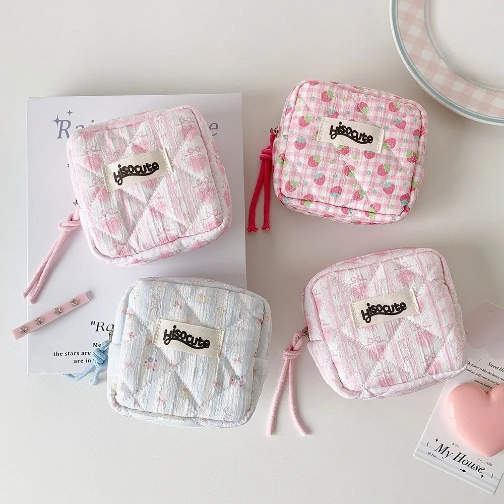 Ruffle Travel Cosmetic Bag Pencil Case Pen Bag Cloth Toiletry Bag Bowknot Fruit Strawberry Jewelry Organizer For Travel