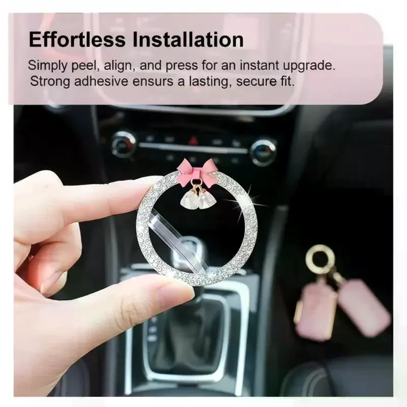 Rhinestone Bow Bell Car Start Switch: Button Auto Decorative Stickers Circle Trims Protective