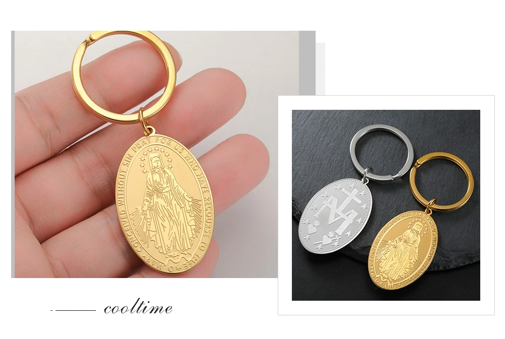 COOLTIME Jungfrau Maria Anhänger Schlüsselanhänger Christentum Religiöser Gläubiger Segen Edelstahl Schlüsselanhänger Schmuck für Männer Frauen – Detail 13