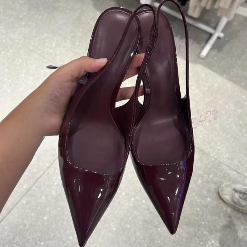 Escarpins pointus Slingback pour femmes, chaussures à talons coupés pour femmes, talons hauts fins, chaussures de soirée sexy, rouge vin, 2023