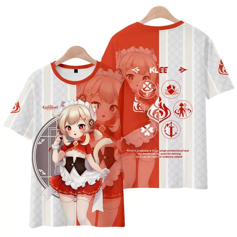 Popular Game Genshin Impact Cosplay T-shirt 3D Klee Print Cartoon t shirt Fashion Short Sleeve Crew Neck Y2k Top Summer Clothing