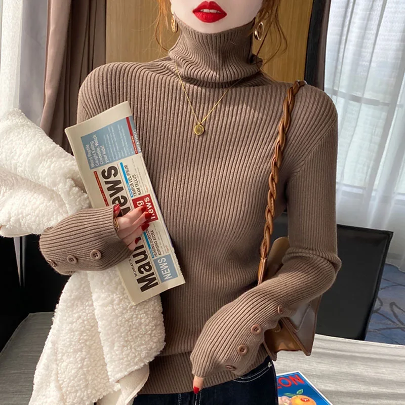 محبوك سترة المرأة البلوفرات الجديدة طويلة الأكمام الياقة المدورة الأبيض متماسكة سترة البلوز المرأة بلايز البلوزات Sueter Feminino Q1029