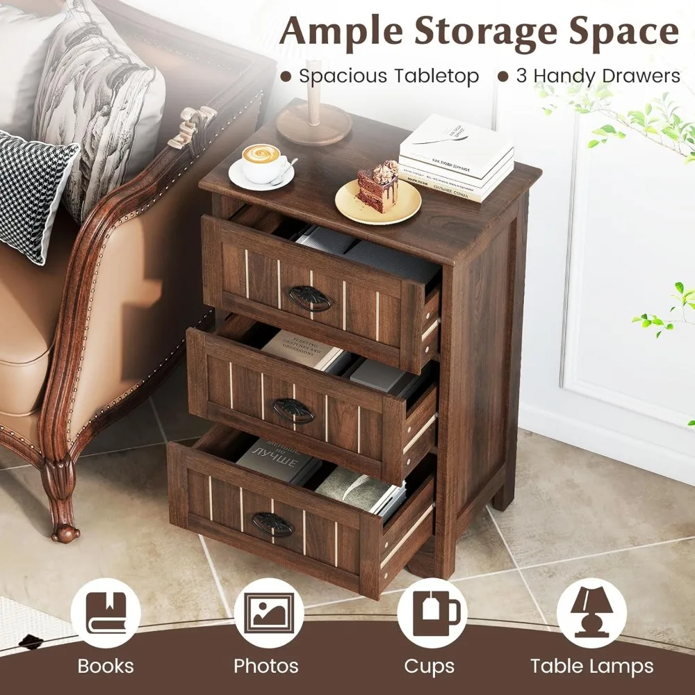 منضدة KOMFOTT على طراز المزرعة مع أدراج ثلاثية، تصميم مخدد ومقابض معدنية أنيقة للاستخدام الجانبي للأريكة، مناسبة لـ #6