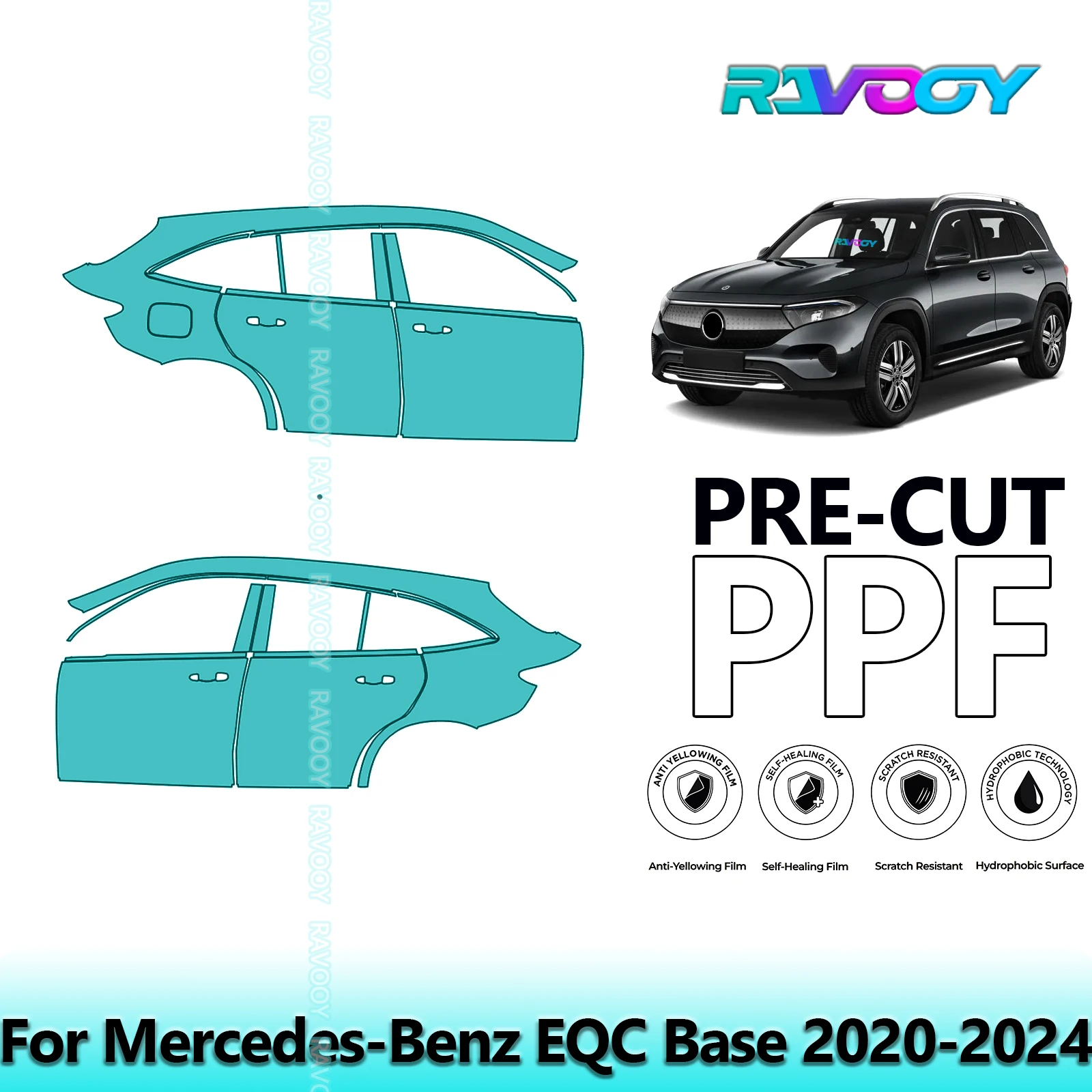 

For Mercedes-Benz EQC Base 2020-2024 8.5mil Clear Matte Pre-Cut PPF Door & A/B Pillar Kit TPU Paint Protection Film Set