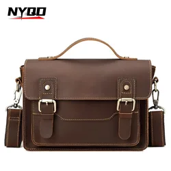 Crazy Horse Leather Men Messenger Bag Business Commuting Briefcase MENS Vintage Large Capacity Square Shoulder Bag MALE Handbags