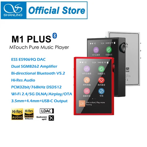 SHANLING M1 PLUS reproductor MP3 de música portátil HIFI de alta resolución ES9069Q DAC Dual SGM8262 DSD512 Bluetooth 5,2 LDAC WiFi DLNA Airplay