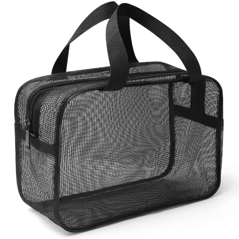 

Grey Blue Mesh Shower Bag Quick Dry Beach Makeup Handbag Large Capcity Leaking Water Gym Tote Bag Bathroom Shower Organizer