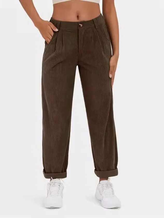 

High-Waisted Straightleg Casual Pants Long Loose Men's Ele Sle Corduroy Neutral Fit for Spring Season