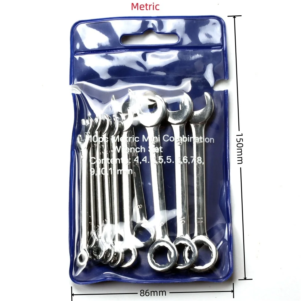 10pcs Mini Spanner Wrenches Set Hand Tool Key Ring Spanner Explosion-proof Pocket British/Metric Type Wrenches