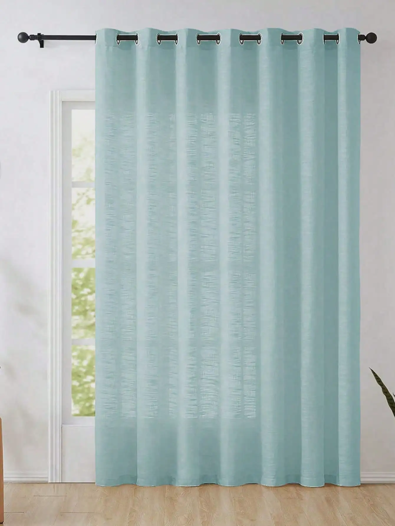 Blaue Polyester-Leinen-Textur Halbtransparente Vorhänge, Transparente Vorhänge im Landhausstil mit Ösen, Für Wohnzimmer, Schlafzimmer