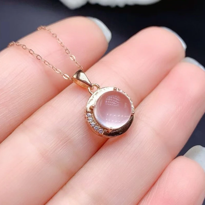 

Natural Rose Quartz Pendant with Certificate 8mm 2ct Rose Quartz Necklace Pendant 925 Silver Gemstone Jewelry