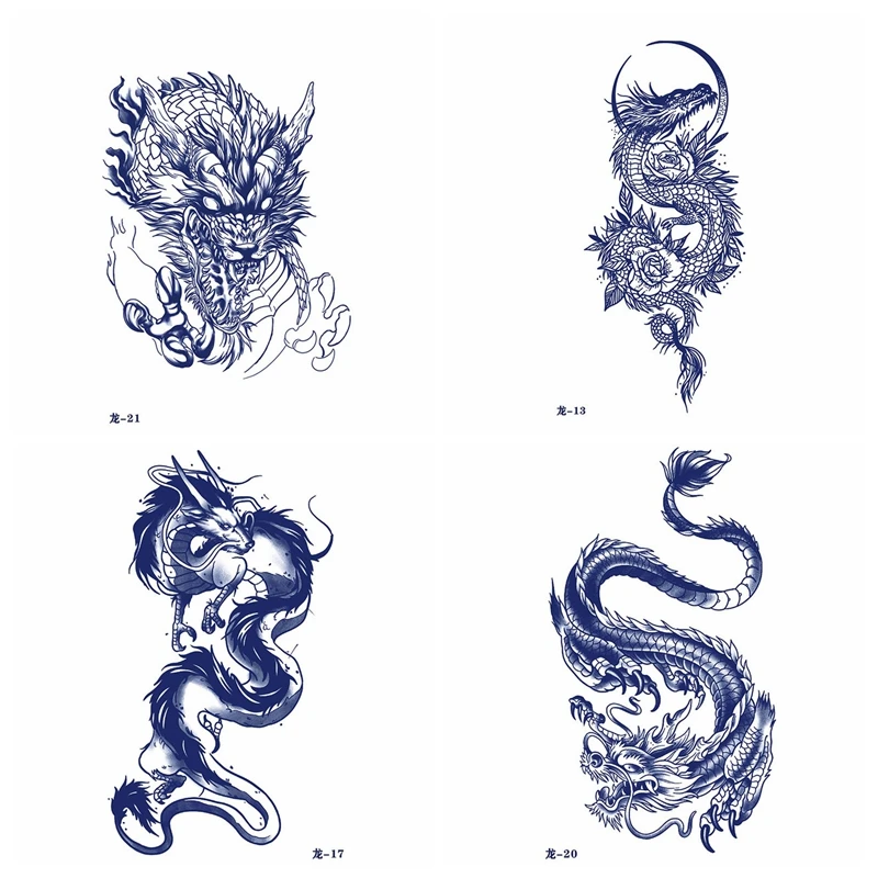 4pc Dragon Tatouage Semi Permanent Sticker Juice Art Waterproof Temporary Tattoo Totem Cool Tatuagem Masculina Fake Tattoo Hot