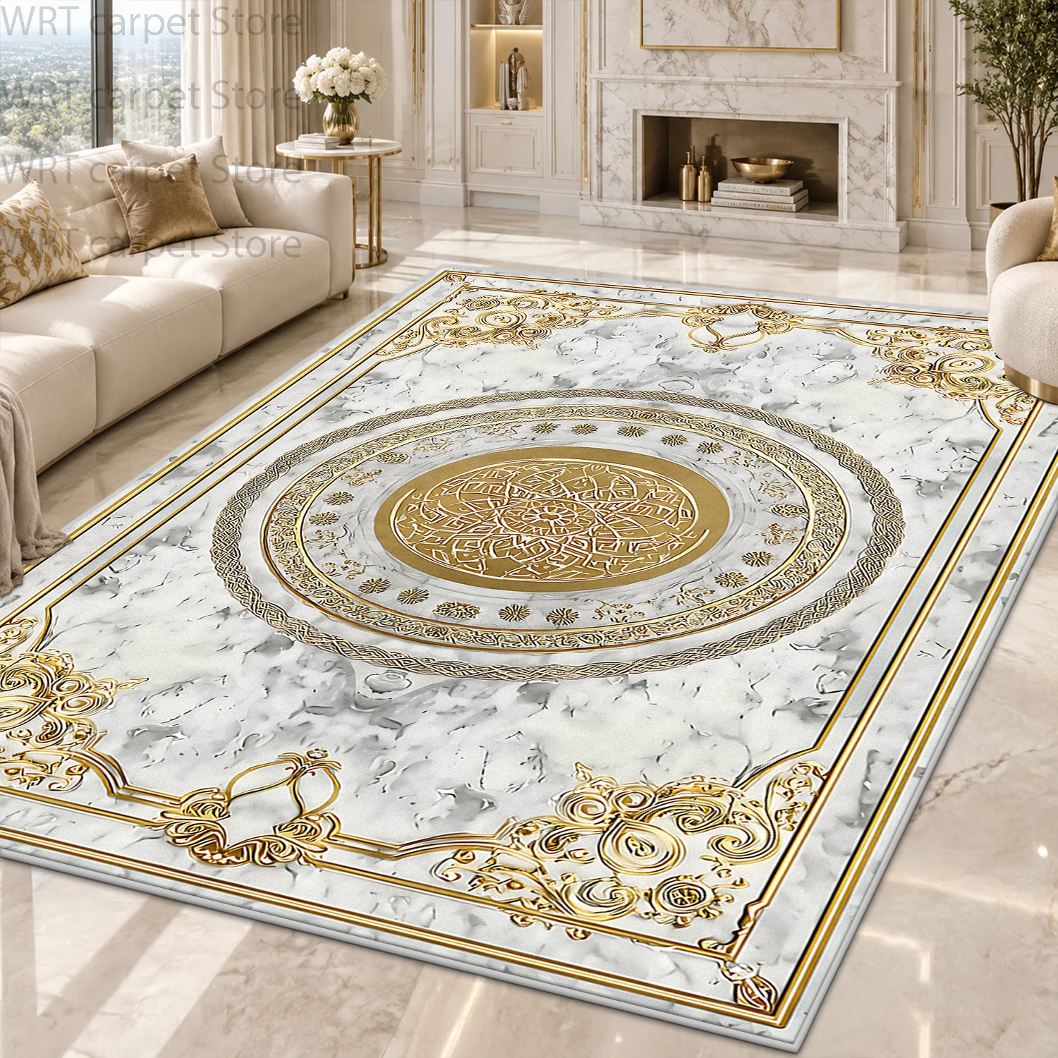 Luxury Gold Marble Style Rug European Area Carpet for Living Room Bedroom Sofa Bedroom Decorative Floor Mat Home Decor Non-slip
