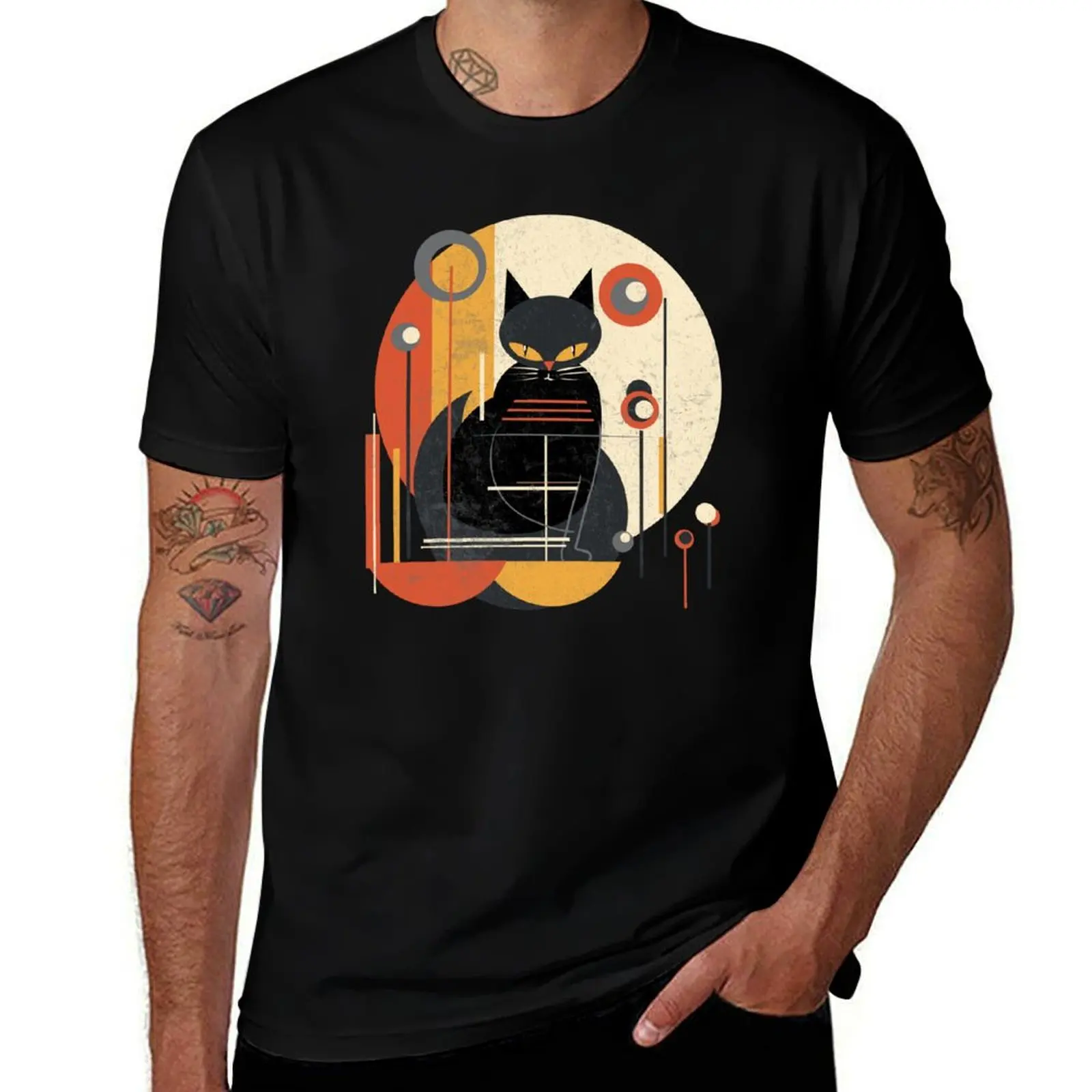

Mid century cat T-Shirt anime figures shirts graphic tee tops mens white t shirts