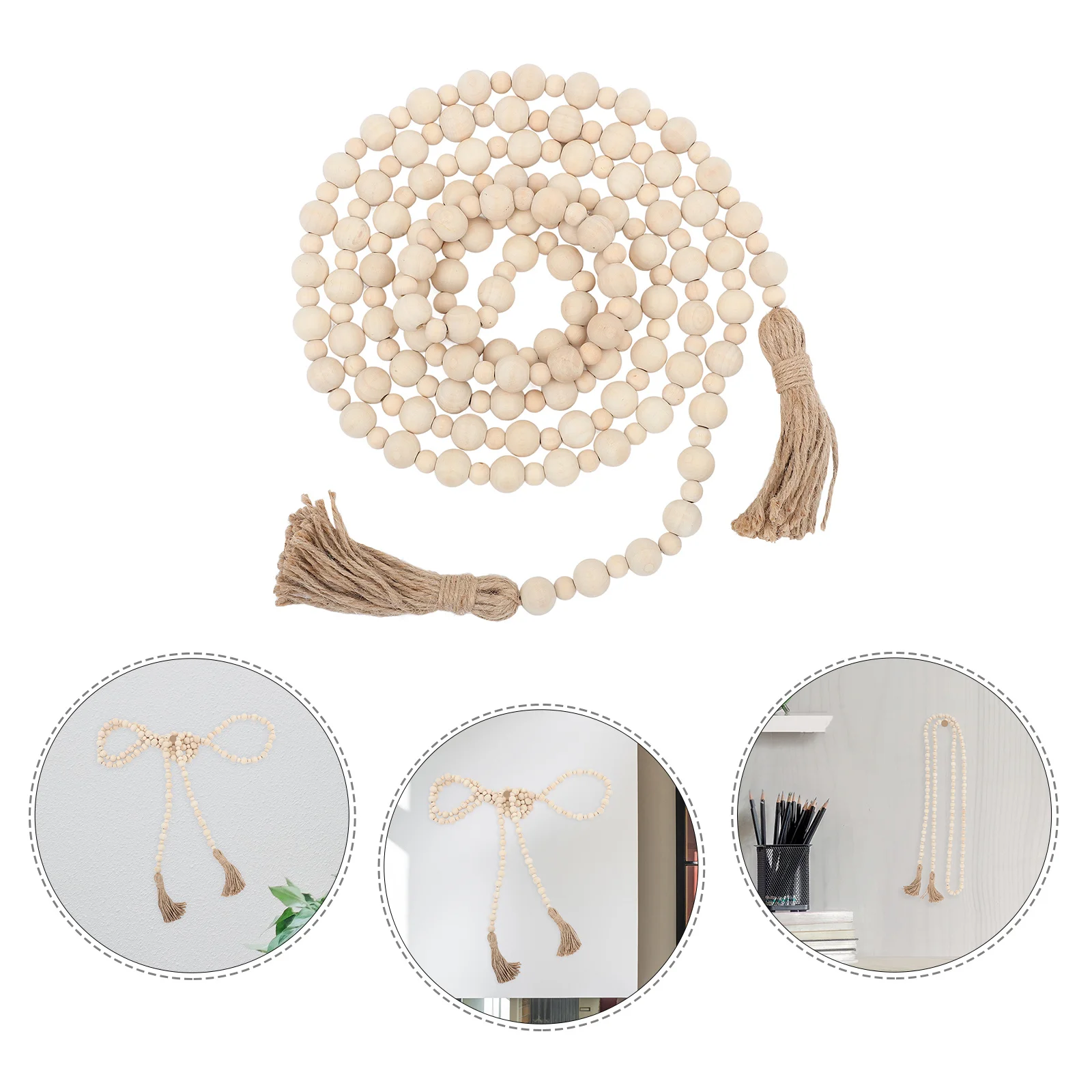 Wooden Bead Garland Nordic Style Hanging Decoration for Kids Room Wall Desk Decor Tassel Beads Ornament Gift Idea