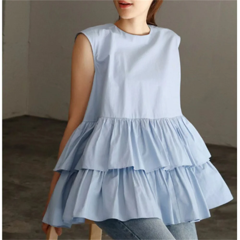 

sweet cotton cake doll shirt loose round collar women tops and bloues