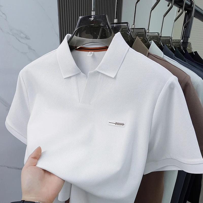 Hochwertiges Marken-Sommer-Polohemd mit kurzen Ärmeln für Herren, exquisites Abzeichen-Design, atmungsaktives und bequemes T-Shirt-Oberteil – Detail 12