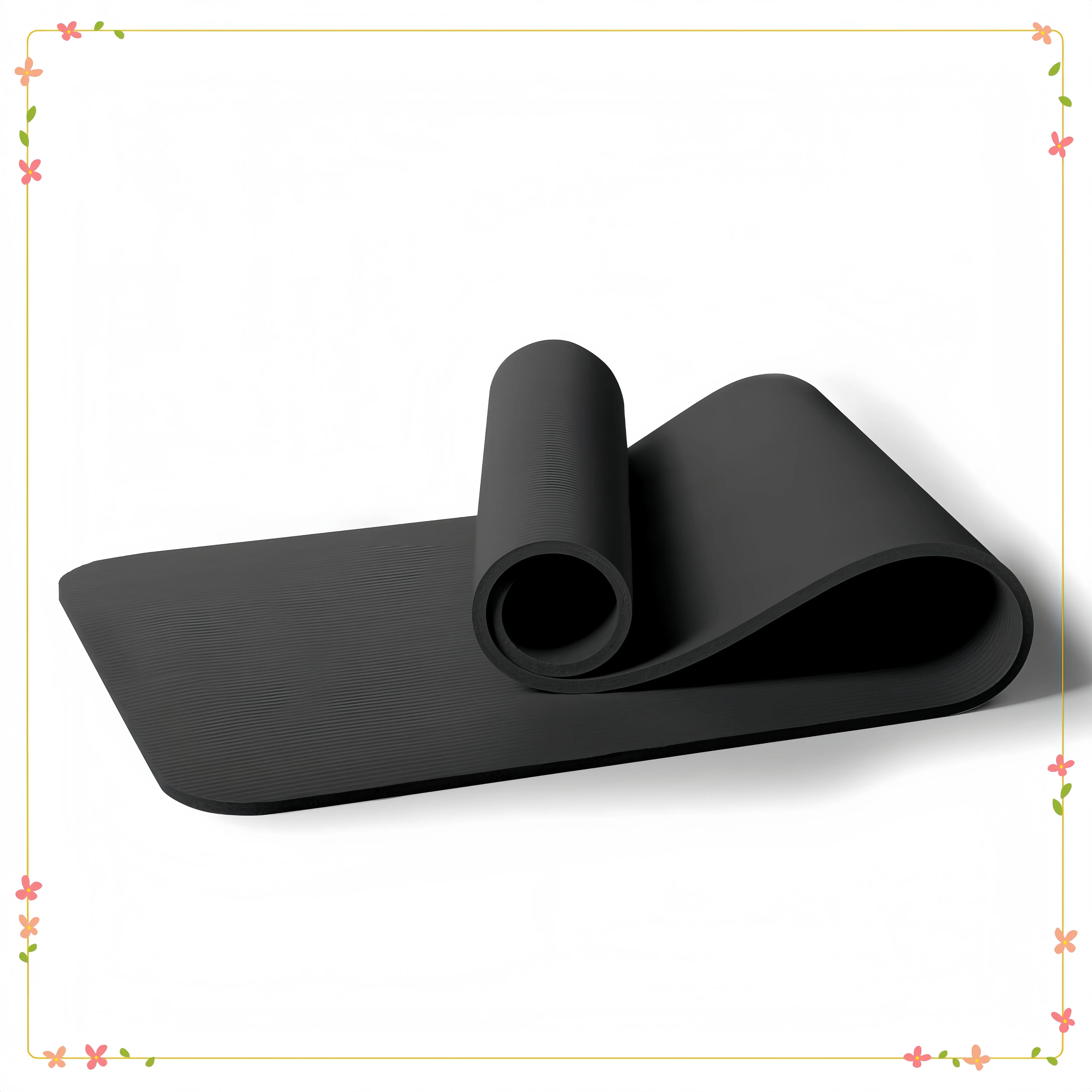 

12mm Thick NBR Foam Exercise Mat 72x24 Inch, Non-Slip Yoga Mat with Carry Strap for Gym & Home Workouts, Black