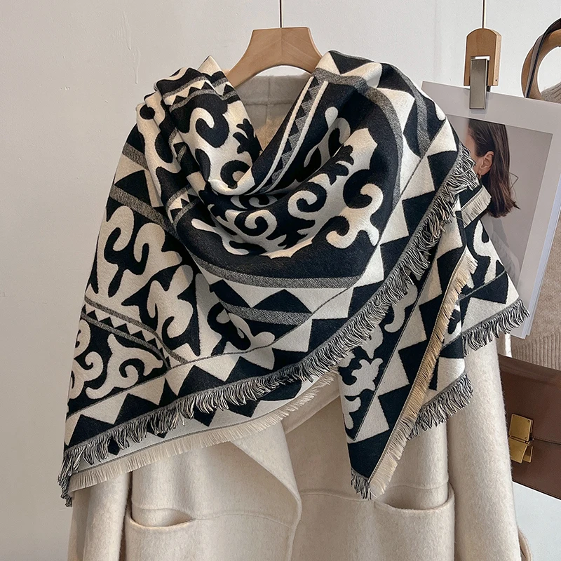 

2025 Women's Luxury Brand Winter Cashmere Scarf - Tasseled Damask Printed Pashmina Shawl, Warm Wrap & Foulard Poncho