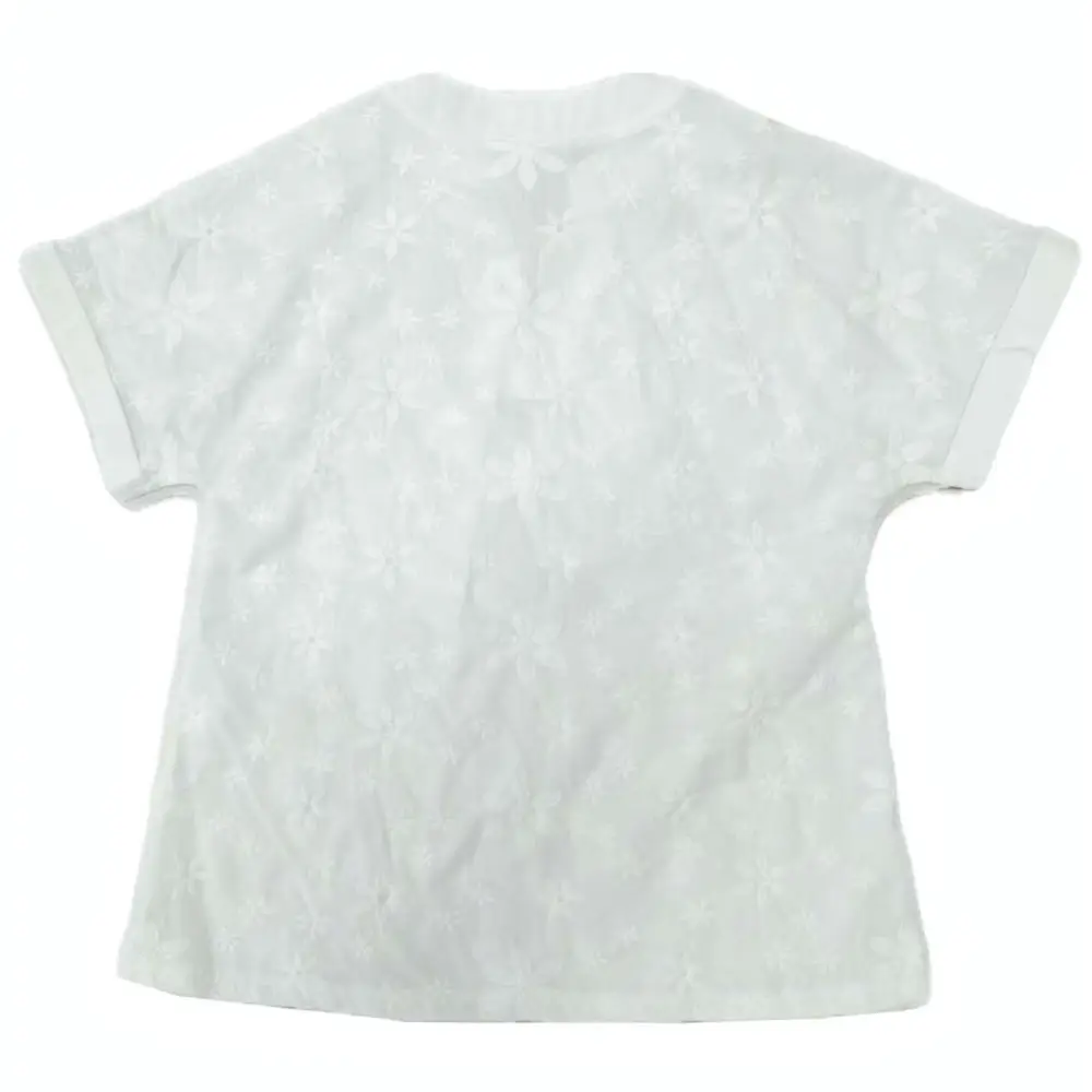 Womens Fashion V Neck Blouse Summer Short Sleeve Shirt Floral Embroidery Casual Loose Solid Color Elegant Breathable Top