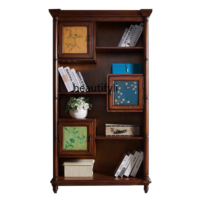 

American-Style Solid Wood Bookcase Shelf Floor Bookshelf Living Room Partition Wine Cabinet Chinese Style Locker