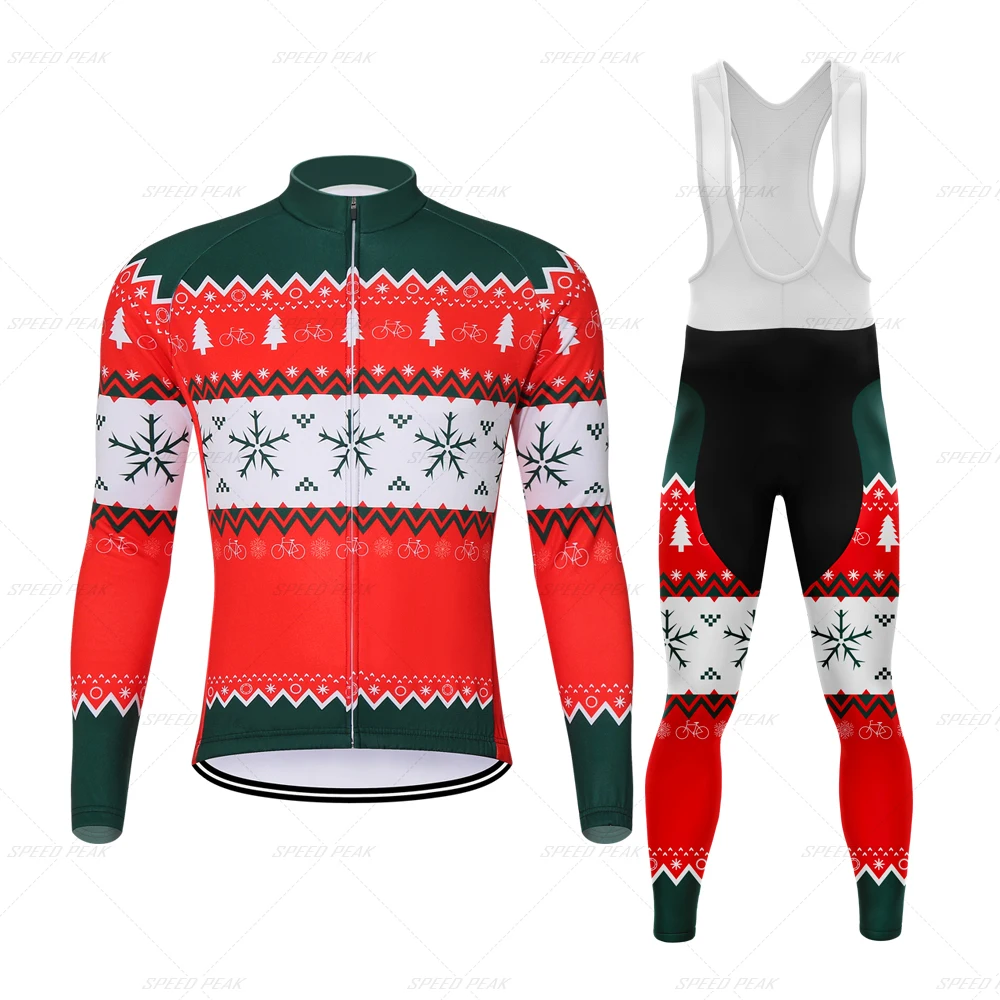 

SPEED PEAK Christmas Red Long Sleeve Sets Men Maillot Jersey Bicycle Pro Clothes Bike Trouser Retro Autumn Spring Triathlon