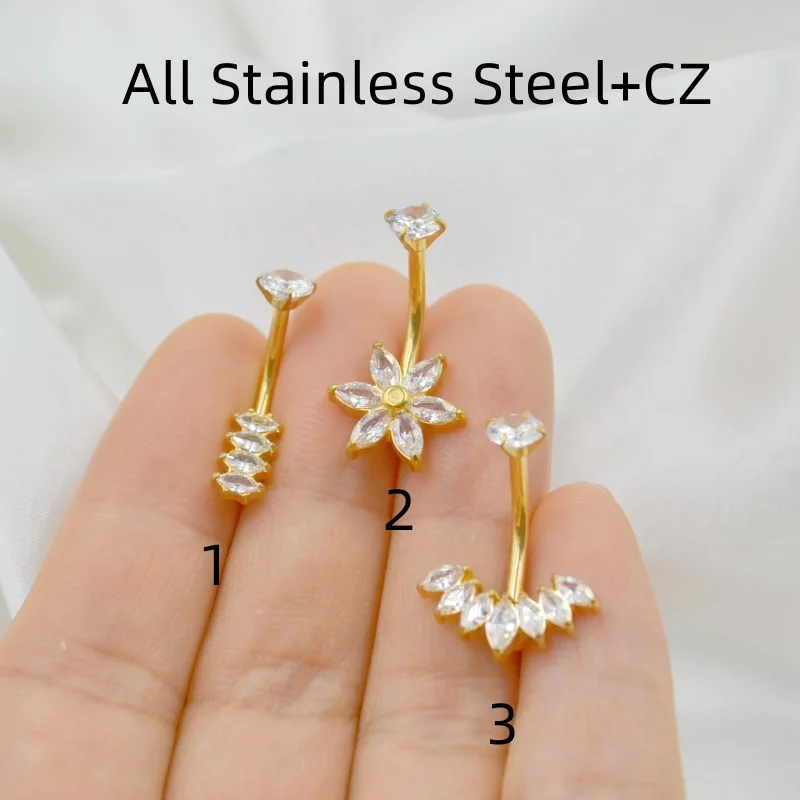 

20PCS Surgical Steel CZ Flower Navel Belly Button Bar Internally Threaded Navel Rings Body Piercing Jewelry