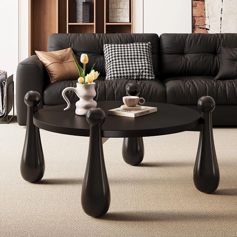 French dark style solid wood coffee table round living room home small apartment table wabi-sabi style retro small round table