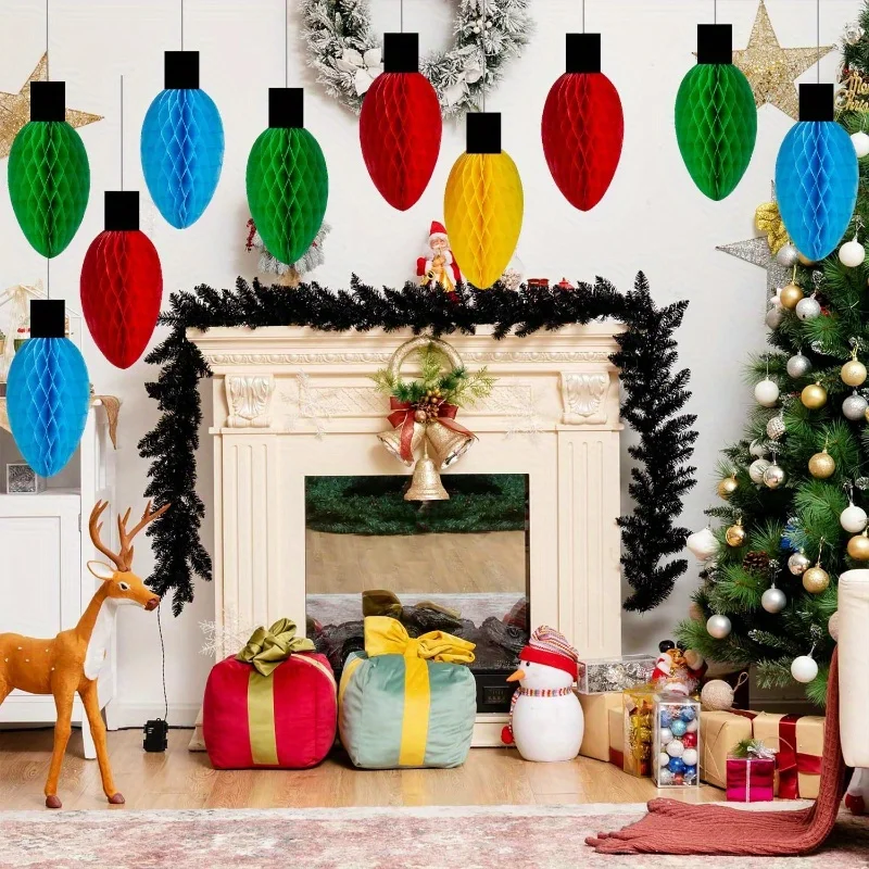 4/12 قطعة فوانيس ورقية على شكل قرص العسل لعيد الميلاد، كرات على شكل قرص العسل الورقية المقلدة، كرة زهور أوروبية وأمريكية مستديرة