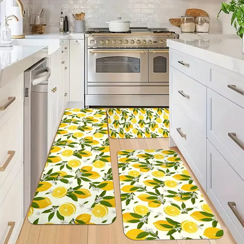 Lemon Printed Kitchen Set Rug, Cozy Household Carpet, Washable, Kitchen Rug,Soft and Comfortable, Suitable for Bedroom