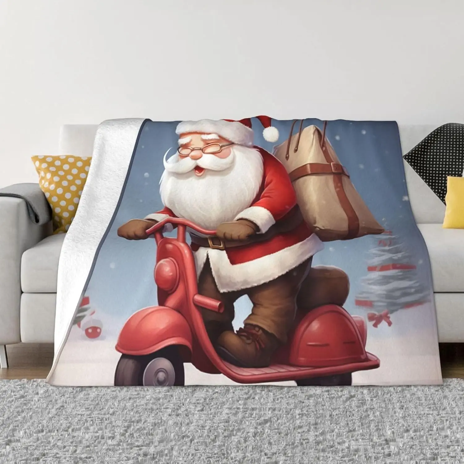Santa Claus on Scooter Blanket and Throws Ultra-Soft Micro Fleece Throw Blanket Lightweight Flannel Air Conditioning Blankets