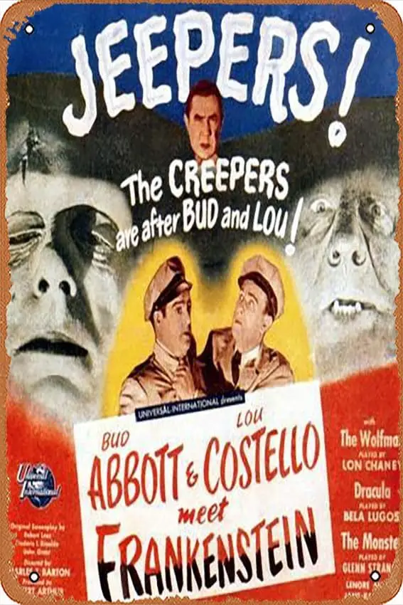 Metal Tin Sign   - Bud Abbott ; Lou Costello Meet Frankenstein, 1948 - Poster Metal Plaque Cafe, Bar, Home Wall Decor, liguihan0