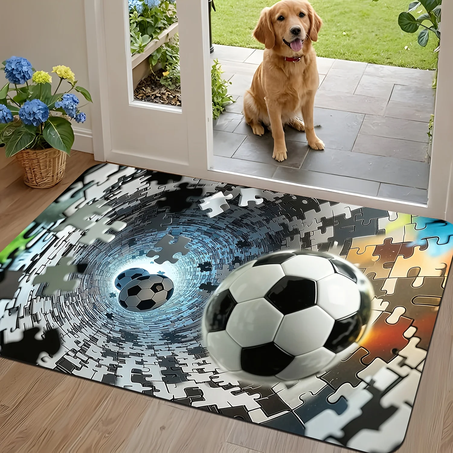 Creative Soccer Visual Puzzle Entrance Mat, Non-Slip Floor Rug for Kitchen Living Room Bedroom, Indoor Outdoor Home Decor