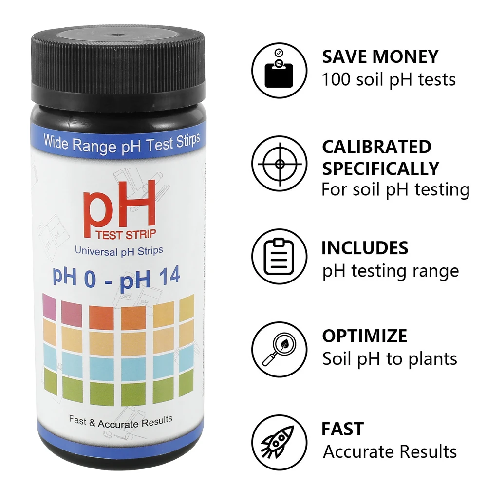 0-14 PH Test Strips Fast and Accurate Soil Testing Paper Soil Acidity Detector Plant Care Toolfor Indoor Outdoor Garden Lawn