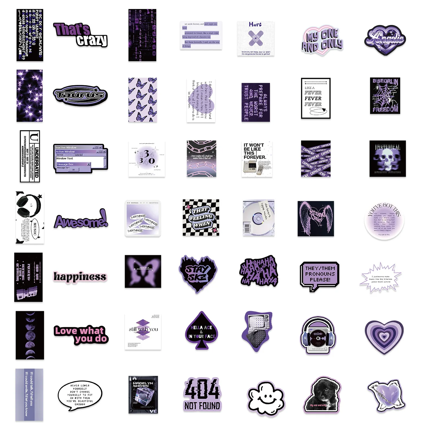 60pcs Black Purple INS Style Cartoon Graffiti Stickers DIY Phone Guitar Laptop Notebook Suitcase Cup Waterproof Sticker Kids Toy