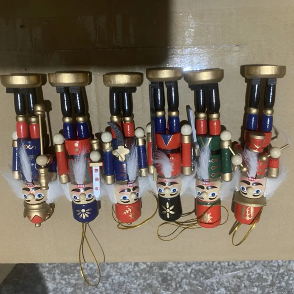 6 Pcs Christmas Nutcracker Ornament Puppet Soldier Party Decor Nutcracker Puppet Ornament Wooden Nutcrackers Hanging Decoration