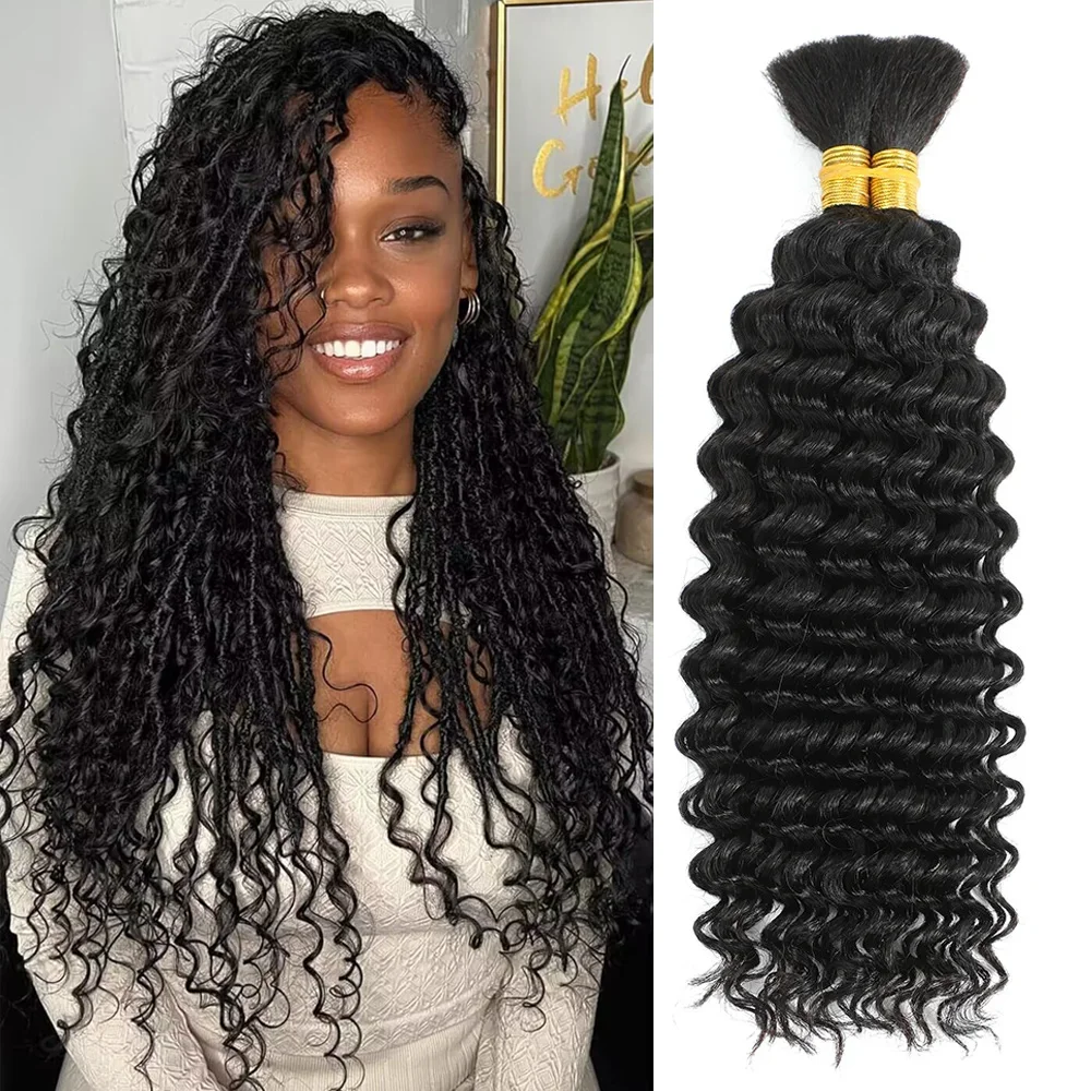 Trança de cabelo humano 100g onda profunda cabelo humano em massa para trança sem trama extensões de cabelo humano encaracolado para tranças boho