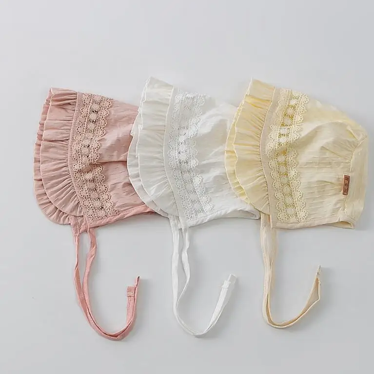 

Infant Cotton Lace Princess Bonnet Sweet Cute Baby Girls Ear Protection Hat with Ties Windproof Spring Autumn Cap Summer Sun Hat