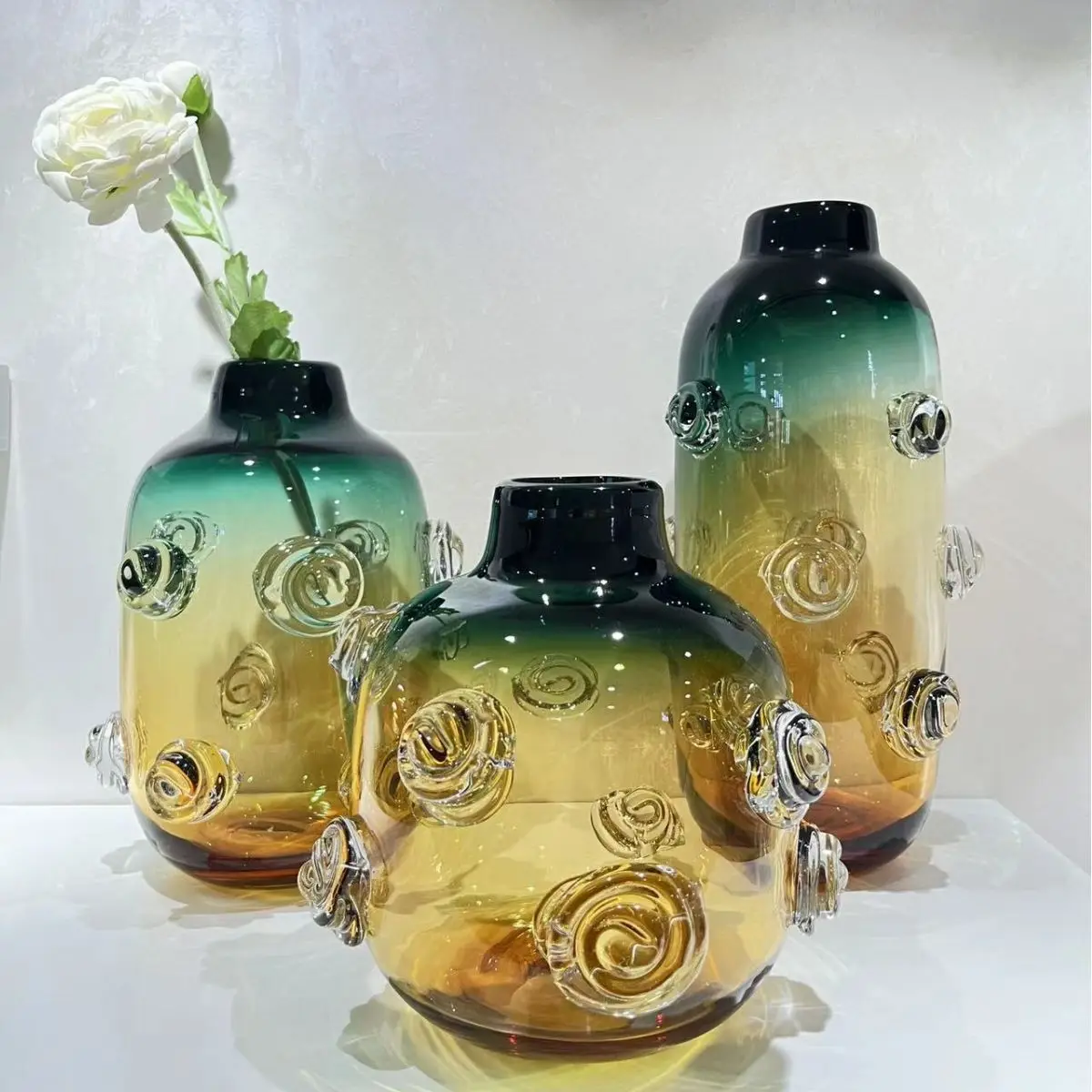 

Gradient Colored Glazed Flower Ware Glass Vase Geometric Spiral Pattern Arrangement Accessories Home Decor