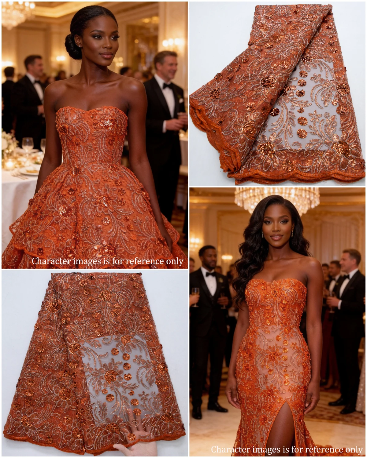 Luxuriöser afrikanischer Mesh-Spitzenstoff mit orangefarbenen Pailletten-Stickereien, hochwertiges nigerianisches Tüll-Spitzenmaterial für Abendkleider 2026