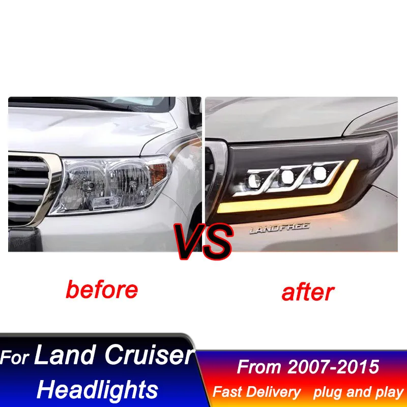 Car Headlights For Toyota Land Cruiser 2007-2015 new style Led Head Lamp Upgrade DRL Dynamic Signal Lamp Front light Assembly