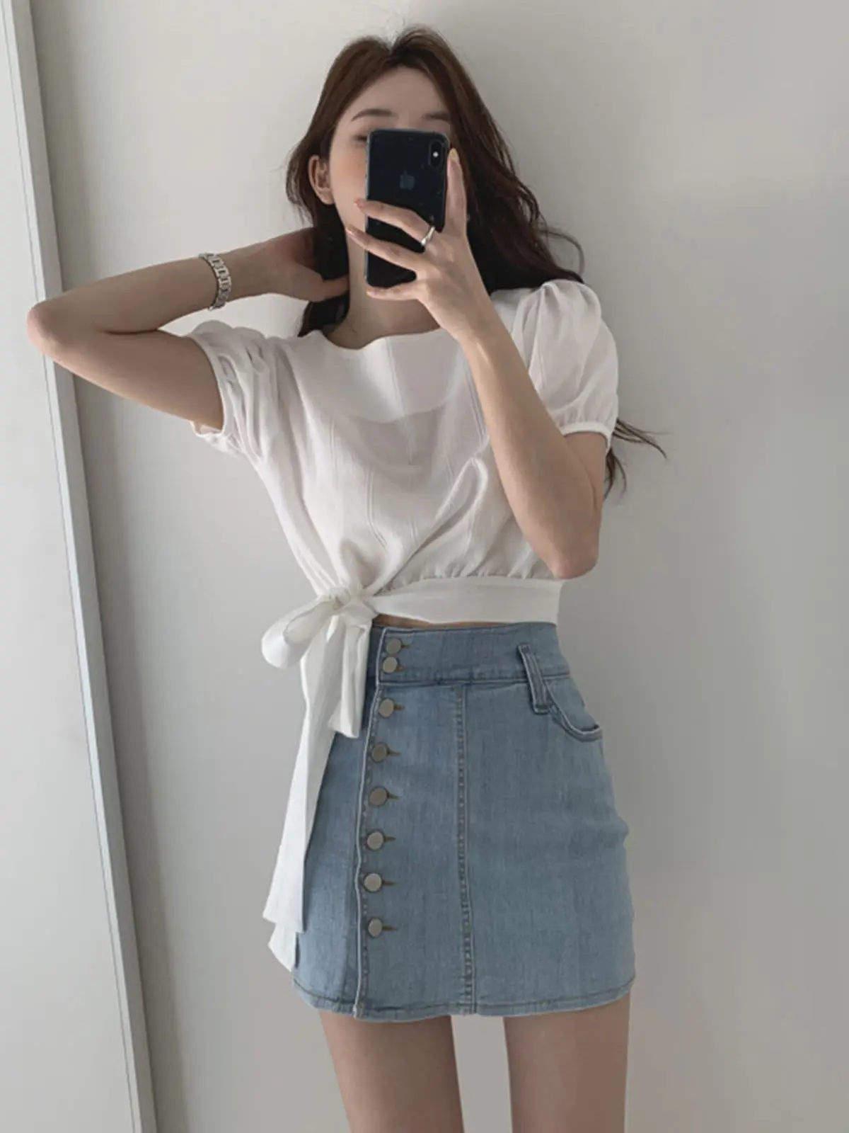 2026 New Women High Waist Stretch Denim Skort, Korean Hot Girl Single Breasted Anti-Chafing Summer Mini Skirt