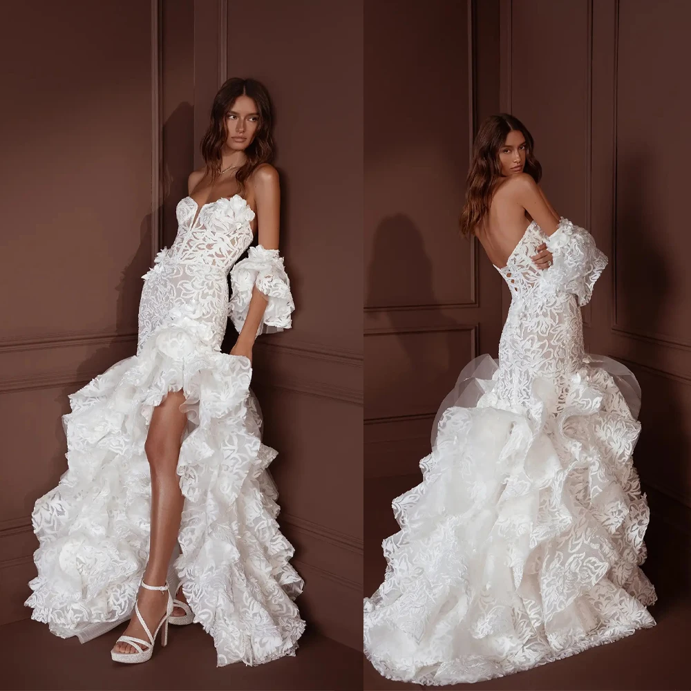 ชุดแต่งงานหรูหรา ทรงเมอร์เมด ประดับลูกไม้ สายเดี่ยว เปิดหลัง ชุดเจ้าสาว สำหรับโอกาสพิเศษ  ชุดแต่งงาน  สามารถสั่งตัดได้