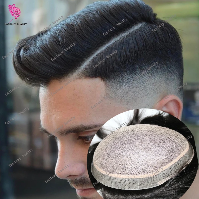 

Необнаружимый 30 мм волнистый/прямой полный шелковый топ, кружевной мужской черный парик из человеческих волос, супер прочный натуральный волосяной покров, мужской парик Prosthesi