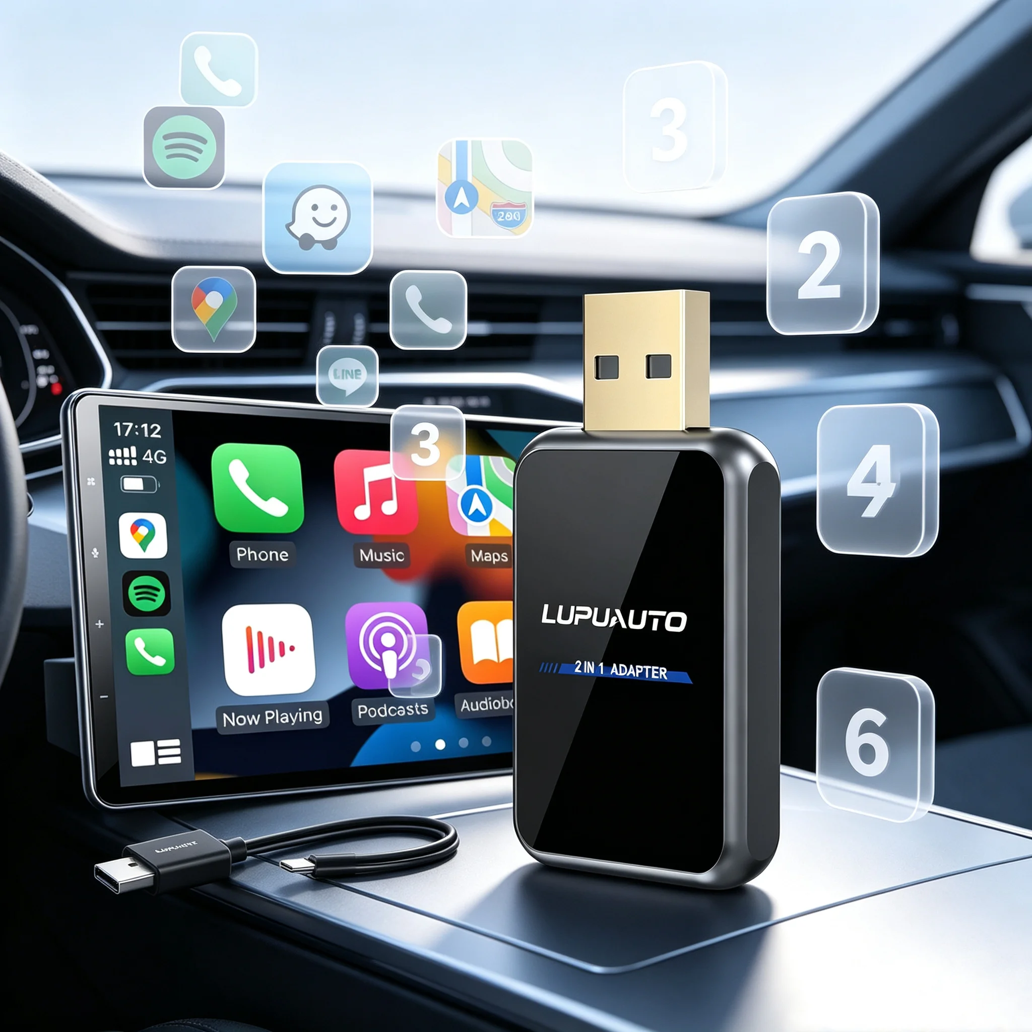 2026 New 2in1 Wireless CarPlay & Android Auto Dongle, Fast Auto-Connect, Compact Plug & Play for iPhone/Android, USB/USB-C, No Delay, Black