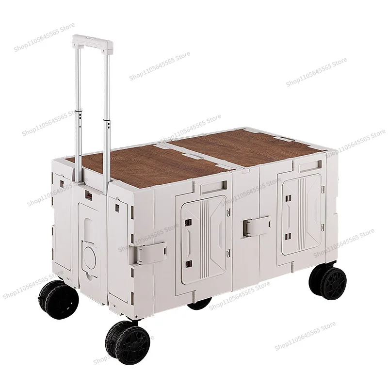 For Outdoor Camper Large Capacity Storage Box Double Door Foldable Movable Portable Cart