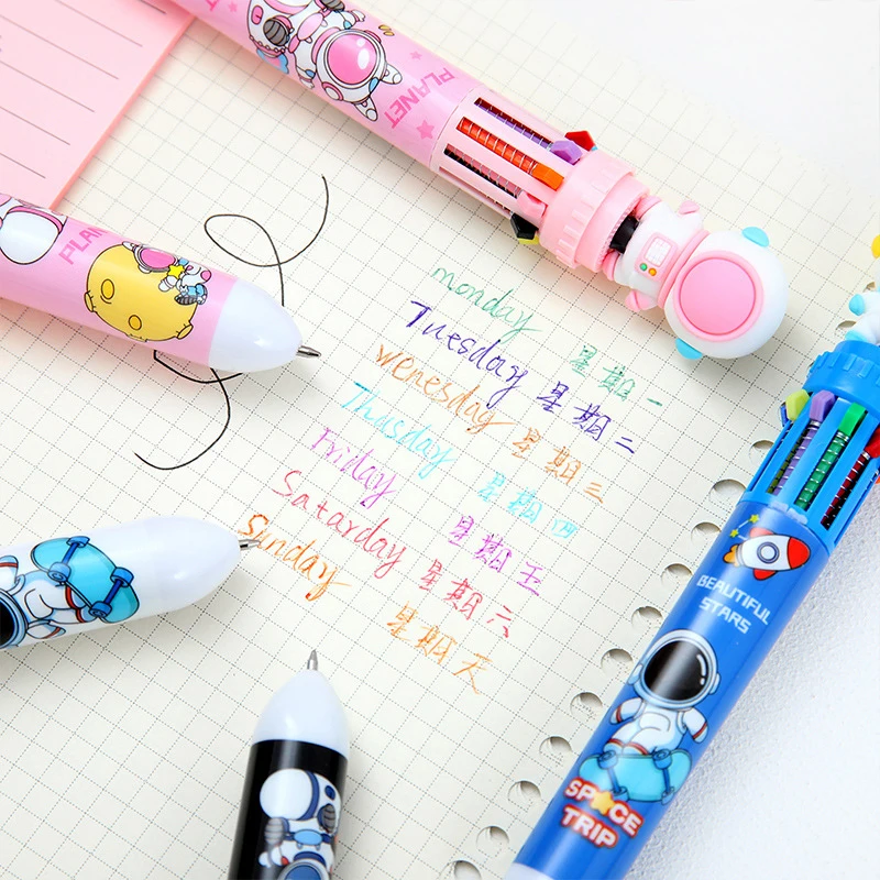 

1pc Kawaii Multi-color Ballpoint Astronaut Pen Cartoon Press-type Color Pen School Stationery Multi-function Supply Gift