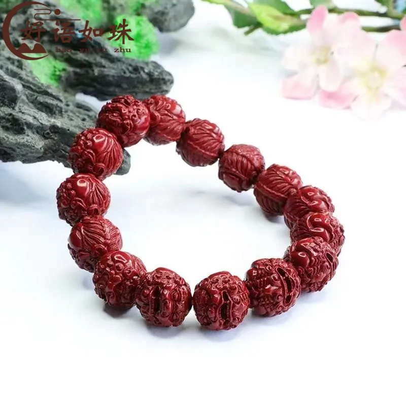 Natural raw ore cinnabar purple gold sand female Pixiu Bracelet Men's lucky beads live broadcast supply wholesale